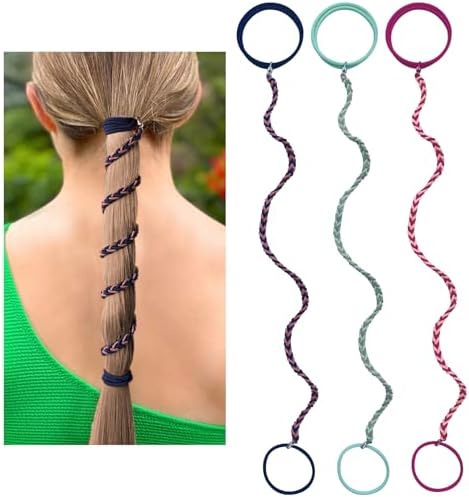 Ponytail Wrap Hair Ties for Women, 16" Elastic No Tangle Spiral Pony Tail Hair Ties Damage-Free for Medium Long Hair Motorcycle Hair Accessories for Sports- Bike Riding, Skiing- Colorful 3 Pack by Unknown