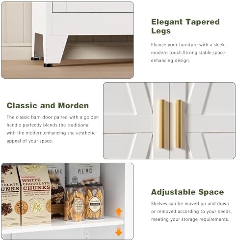 COFaR 5 Tier Metal Farmhouse Storage cabinets with Doors and Shelves, White - Image 5