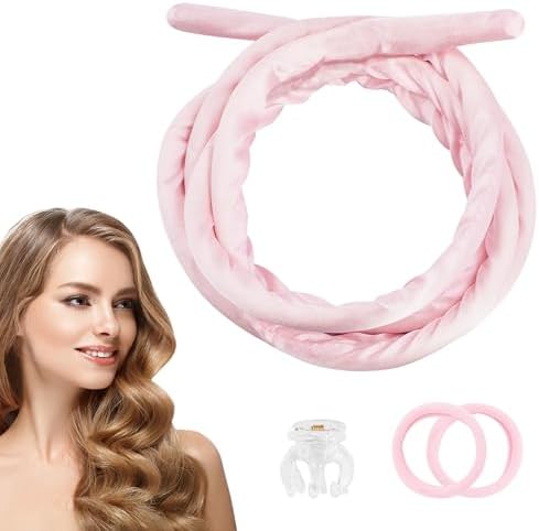 Pinkiou Heatless Hair Curler,Overnight Curls to Sleep In, Satin Velvet No Heat Curling Headband Rollers for Long Medium Hair, Heatless Curling Set with 2 Scrunchies ＆ Clip by Pinkiou