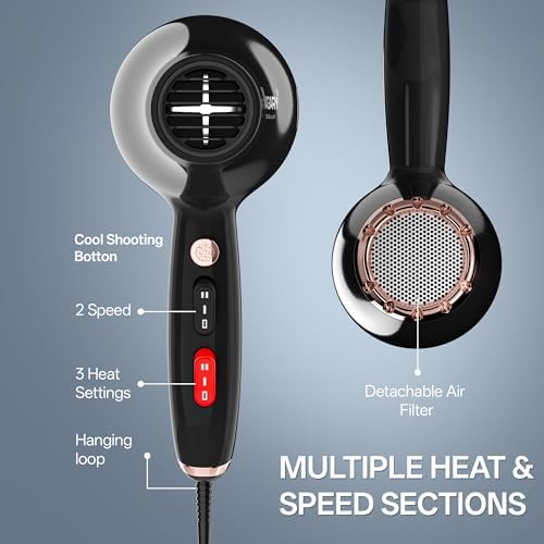 VAGARY Professional Salon 2200W Blower Dryer with Diffuser Concentrator Nozzles,Negative Ionic Blow Dryer,Low Noise Hair Dryers,2 Speeds and 2 Heat Settings 1 Cool Shot Button - Image 5