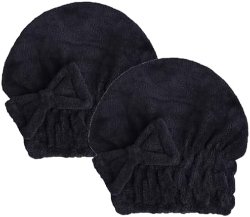 HOPESHINE Microfiber Hair Towel Cap for Women Wet Short or Long Curly Hair Super Absorbent Quick Dry Turbans for Girls Anti Frizz (2, BlackX2) by HOPESHINE