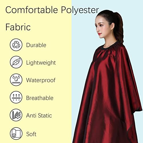 Barber Hair Cutting Cape with Adjustable Neckline 55" x 63" Red - Image 3
