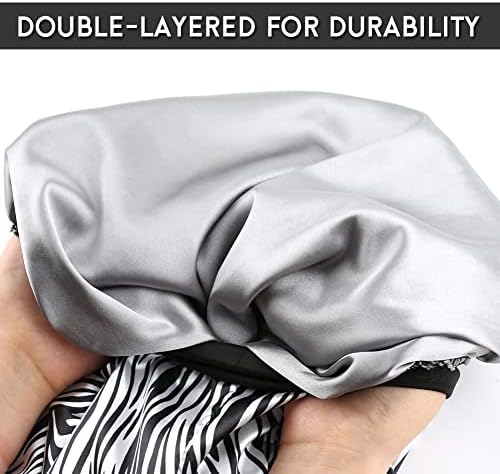 Extra Large Satin Bonnet for Women, Double-Layer Silky Sleep Cap, Long Hair Bonnet with Tie Band for Braids/Curly/Long Hair (Zebra Pattern) - Image 5