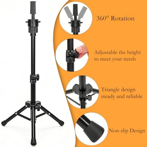 25" Mini Wig Stand Tripod, Adjustable Metal Mannequin Head Stand - Image 2