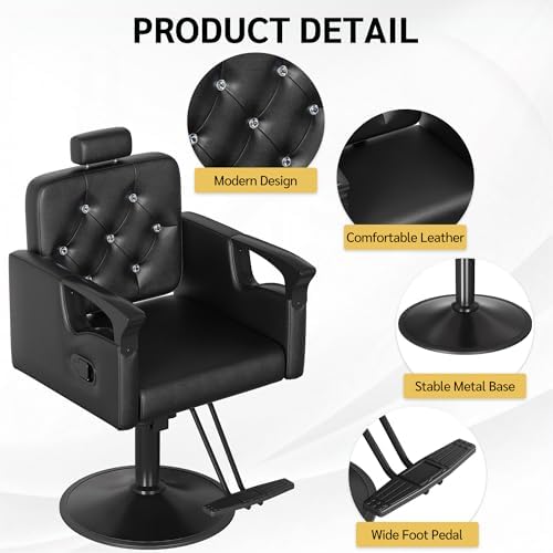 Barber Chair for Hair Stylists, Hydraulic Styling Chair with Heavy Duty Pump, 360° Swivel Barber Chairs with Reclining, Adjustable Headrest, Beauty Salon Equipment, 330 Lbs - Image 7