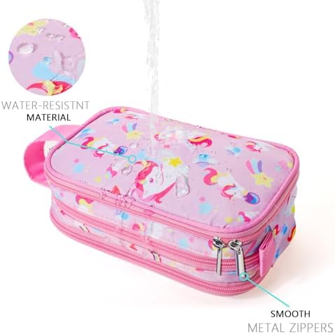 Kids Toiletry Bag for Girls, Travel Toiletry Bag for Little Young Girls Cosmetic Bag Makeup Bag Waterproof Hanging Wash Bag Toddler Toiletries, Unicorn Pink - Image 4