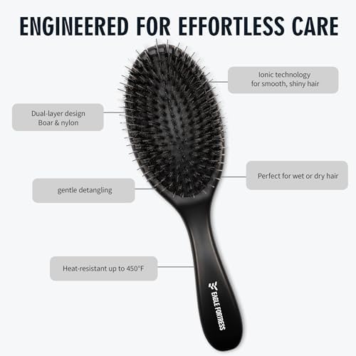 EAGLE FORTRESS Boar Bristle Hair Brush for Fine Hair & Extensions, Black - Image 3