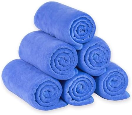 JML Microfiber Bath Towels Set with Hanging Loop, 27" x 55", 6 Pack, Blue by JML