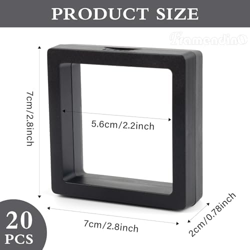 Framendino, 20 Pack Black 3D Floating Frame Display Case Challenge Coin 2.8x2.8x0.8 Holder Stands Jewelry Storage Box for AA Medallion Shells Gems - Image 2