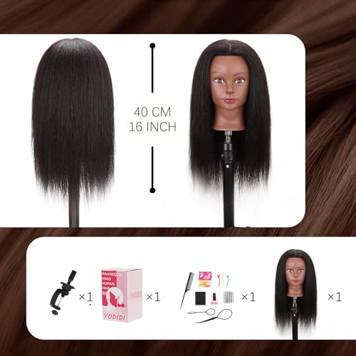 YODIDI 100% Human Hair 16" Mannequin Head for Braiding with Table Clamp - Image 7