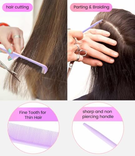 6PCS Professional Hair Comb Set for Women & Men Rat Tail, Wide & Fine Tooth Combs for Curly Hair, Braiding, Barber Styling, Cutting & Parting(Purple) - Image 3