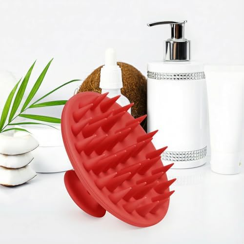 Meartchy Silicone Scalp Massager Shampoo Brush, Scalp Brush for Hair Growth & Dandruff Removal, Hair Scrubber Scalp Stimulator Exfoliator Brush with Soft Bristles for Wet Dry Scalp Care (Ruby Red) - Image 5