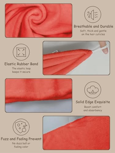 3 Pack Microfiber Hair Towel Wrap for Women, Fast Drying Hair Turban with Button, Anti-Frizz Large Hair Towel for All Hair Styles, Soft & Absorbent Hair Drying Towel(Red,Bule,Purple) - Image 5