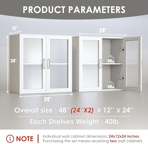 Furnaza White LED Wall Storage Cabinets with Adjustable Shlelf - Image 2