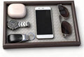 Wooden Valet Tray with Leather Base - Nightstand Catchall Organizer for Cologne, Perfume, Keys, Wallet, Phone, Watch, Jewelry & Sunglasses (Llight Gray) by Zosenley