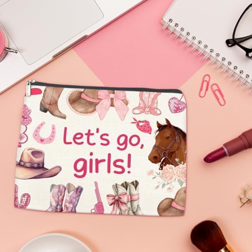 LyoGao Western Cowgirl Pink Makeup Bag, Nashville Cosmetic Bag for Country Girl Friend Daughter Sister, Let's Go Girls - Image 4