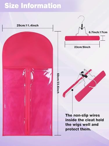 3 Pcs Hair Extension Holder for Styling, Wig Storage Bags with Hanger, Rose - Image 2
