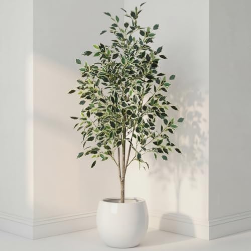 Daifunli 5ft Artificial Ficus Tree Faux Realistic Plants with Silk Leaves and Texture Trunks Fake Ficus Tree for Home Decor Indoor Office Living Room Porch Outdoor Housewarming Gift by Huiinen