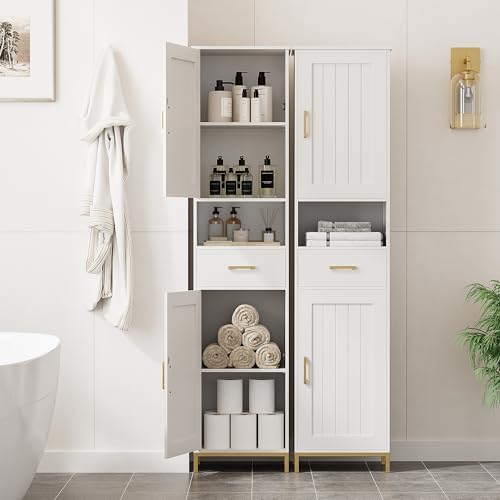 Homhedy 67" H Bathroom Storage Cabinet, Tall Bathroom Cabinet, White - Image 2