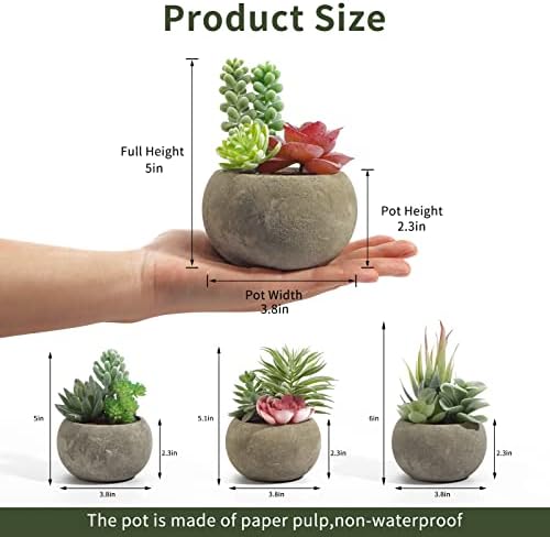 Succulents Plants Artificial 4 Pack, Mini Fake Succulents in Pots, Assorted Small Faux Succulent Decorative for Living Room Home Office Decor - Image 2