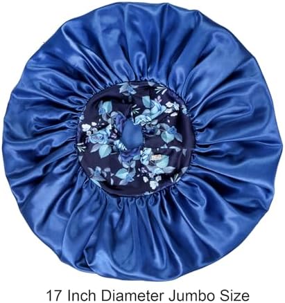 Isshin Beauty Silk Satin Bonnet Hair Cap: 2pcs 17inch Diameter Extra Large Jumbo Sleeping Satin Bonnets (Blue & HotPink) - Image 4
