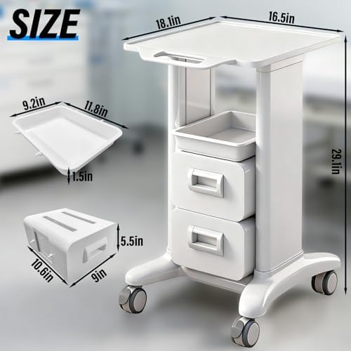 Medical Trolley Cart Mobile with Drawers, Hospital Ultrasound Cart with 4 Silent Swivel Wheels, Portable Medical Trolley Carts, 225 LBS Load, for Beauty, Salon, Clinic and Lab - Image 2