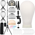 ProSuites 22 Inch Canvas Mannequin Head with 61" Adjustable Wig Stand Tripod, Wig Set of 40 PCS with Wig Holder, Caps, Elastic Bands, T/C Pins Tool Kit for Wigs Styling Making Display by ProSuites