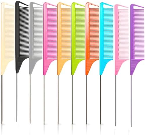 10pcs Rat Tail Combs Set,Salon Hair Stylists Metal Fine Tooth Combs by Luumxai