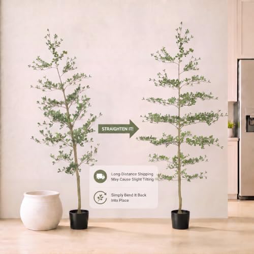 LYERSE Black Olive Tree Artificial 8ft with Natural Trunk, Realistic Leaves - Image 6