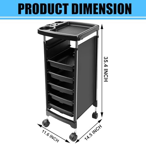 Salon Trolley Cart with Wheels & 5 Drawers, Salon Rolling Stations for Hair Stylist,Hairstylist for Beauty Tattoo Hairdressing Beauty Equipment, Black (T28-5DRAWER) - Image 3