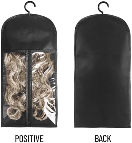 3PCS Hair Extension Holder Wig Storage Bags with Hanger Wig Holder for Multiple Wigs Hanger Dust-proof Storage Organizer with Hook Hair Extensions, wigs & accessories (Black) - Image 3