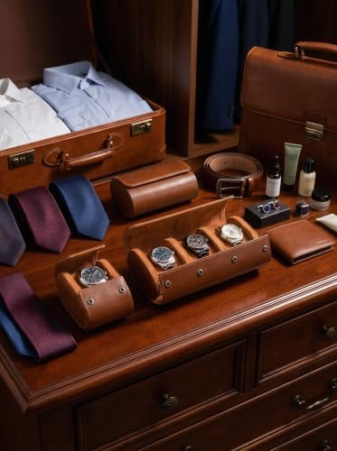 MR.OKAY 3 Watch Travel Case- Classic Leather Watch Case With Superb Texture.Portable Watch Roll Or Organizer For Storage And Display. Best Travel Gift for Men,All Handcrafted By Artisans. - Image 6