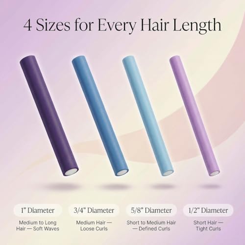 Andrea Grace Flexi Rods Foam Hair Rollers - 18 Flexi Rods -1/2" 5/8" 3/4" 1" Diameter- Professional Salon Quality Rubber Hair Rollers for Long, Medium, Short Hair, Hair Curlers to Sleep in for Women - Image 2