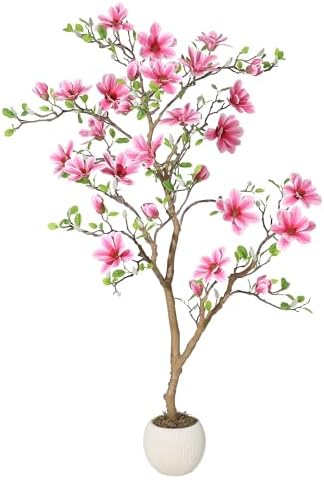 5 Inch Artificial Magnolia Tree with Pot, Faux Flower Tree with Pink Magnolia Blooms and Green Leaves, Potted Artificial Plant for Living Room, Bedroom, Office, Entryway, Store, Home Dector by GaoMon