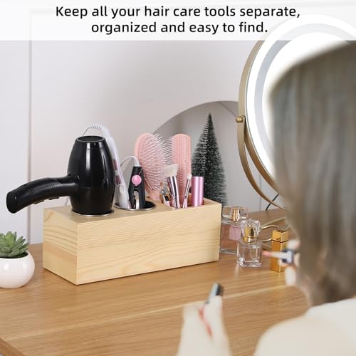 Hair Dryer Holder and Tool Organizer, Wood, Log Color - Image 3