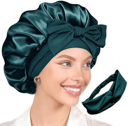2Pcs Womens Silk Satin Bonnet For Sleeping Hair Bonnets Adjustable Soft Band Silky Sleep Cap Hairs Wrap For Women by WJingYiJia