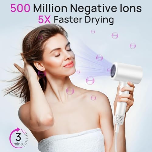 CONFU Hair Dryer, 110000 RPM Fast Drying Blow Dryer with Magnetic Diffuser and Concentrator, Professional Lightweight Ionic Hair Dryer for Women and Men White - Image 3