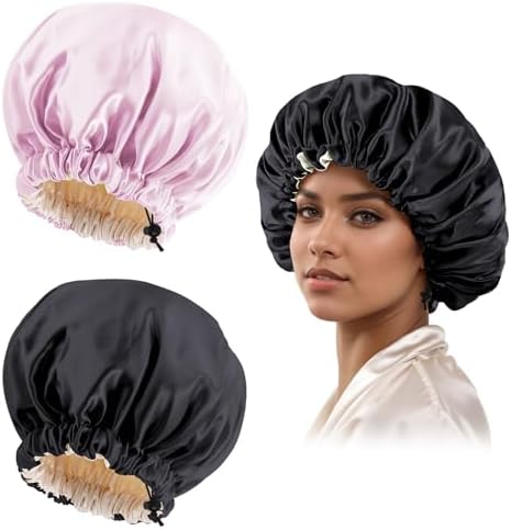 Edoneery Satin Bonnet for Sleeping Women, Double Layer Adjustable Sleep Cap by Edoneery