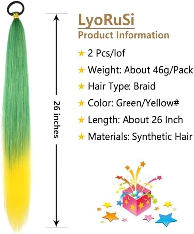 Braided Ponytail Extension 2 Pc Green Yellow Gradient Rave Hair Extensions - Image 2