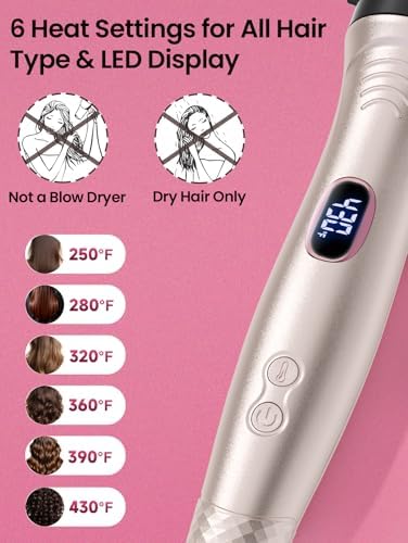 Infrared Thermal Brush 1.65”, 100M Negative Ions 2-in-1 Curling, Straightening & Smoothing Round Brush, 6 Heat Settings with LED Display, Lightweight Quiet, Dual Voltage, Auto Shut-Off, Pink Gift Box - Image 3