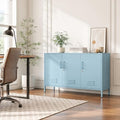 Blue Metal Storage Cabinet with Lock, 47.5" Wide Ventilated Door Locker, 2 Adjustable Shelves, Heavy Duty Home Accent Cabinet for Living Room Kitchen Office Study by HOME