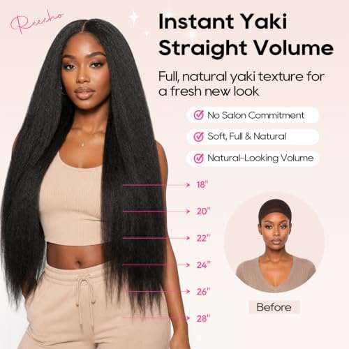 REECHO Yaki Straight Hair Bundles, 6PCS Super Protein Fiber Kinky Straight Quick Weave Bundles 20 22 24 Inch Full Head Synthetic Hair Extensions for Women - Black Brown - Image 3
