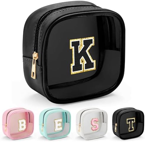 YOOLIFE Mini Clear Makeup Bag Initial Make Up Bag Waterproof Travel Toiletry Bag, Clear Makeup Bag Travel Essentials Gifts for Women Teen Girlfriend Teacher Mom Cute Pouch for Medications Black K by YOOLIFE