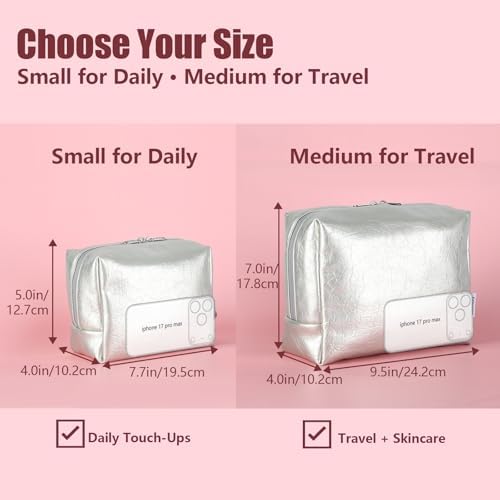 Insulated Makeup Bag with 2 Reusable Ice Packs Silver (Small) - Image 6