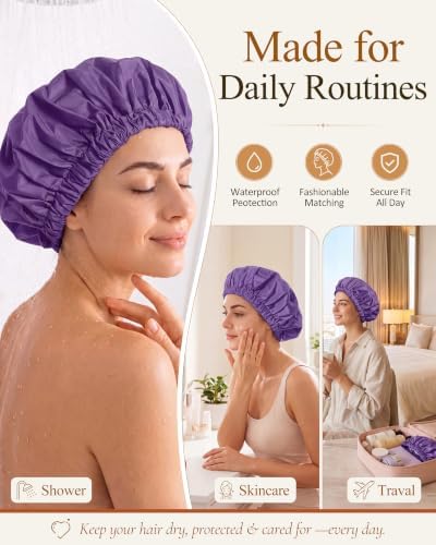 Edoneery Shower Caps for Women Reusable Waterproof, Shower Hair Cap - Image 4