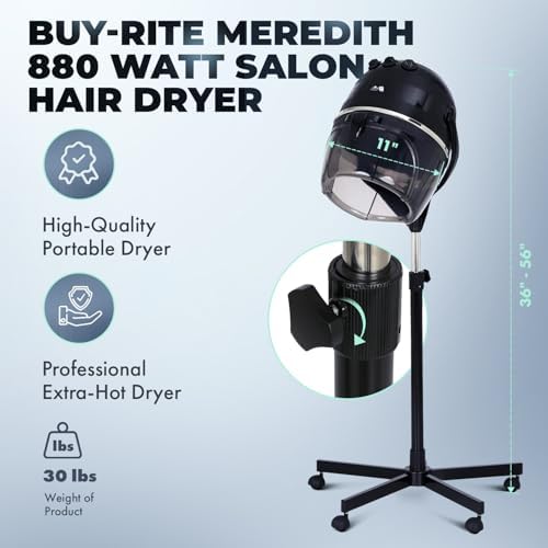 Buy-Rite Meredith 880W Hooded Salon Hair Dryer Adjustable Height - Image 2