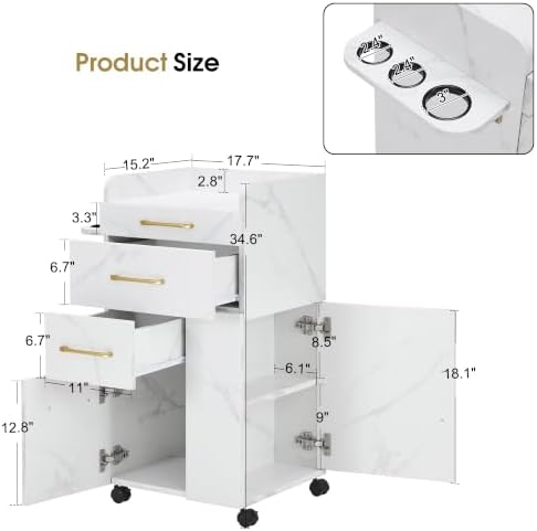 BarberPub Salon Trolley Cart with Lockable Wheels DC2053(White) - Image 4