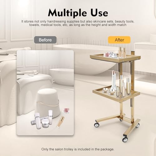 2 Tier Metal Rolling Cart, Folding Salon Tray Trolley, Mobile Storage Tray Cart with Wheels, Rolling Tray Salon Trolley Beauty Hair LashMayo Stand (Silver) - Image 5