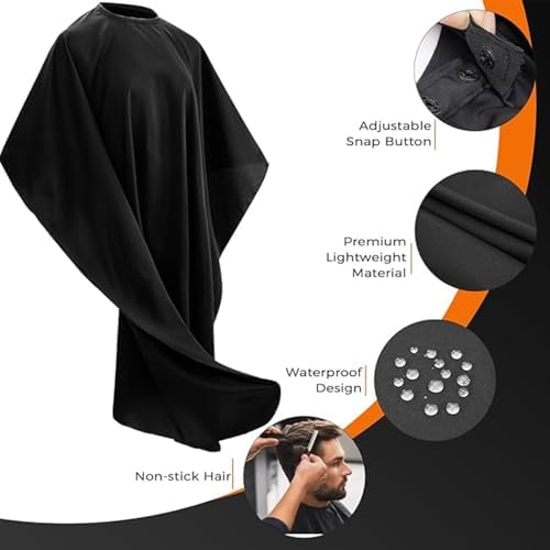 Barber Cape - 10pcs Waterproof Hair Cutting Cape with Snap Closure, Anti-Static Salon Apron for Women, Men, Kids - Professional & Home Use, Black - Image 4