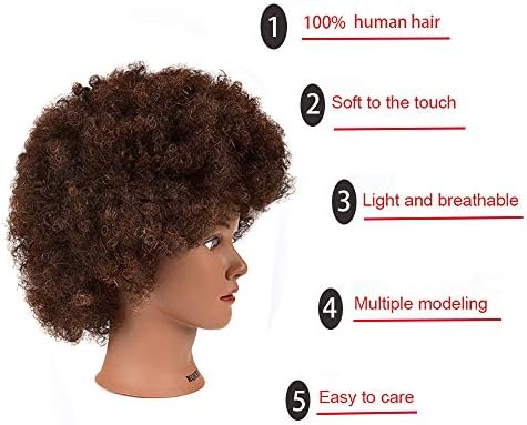 Morris Mannequin Head 100% Human Hair Training Head Kinky Curly Hair Hairdresser Manikin Head Cosmetology Doll Head for Hairdresser Practice Styling Braiding with Clamp Stand (10Inch-BB) - Image 4